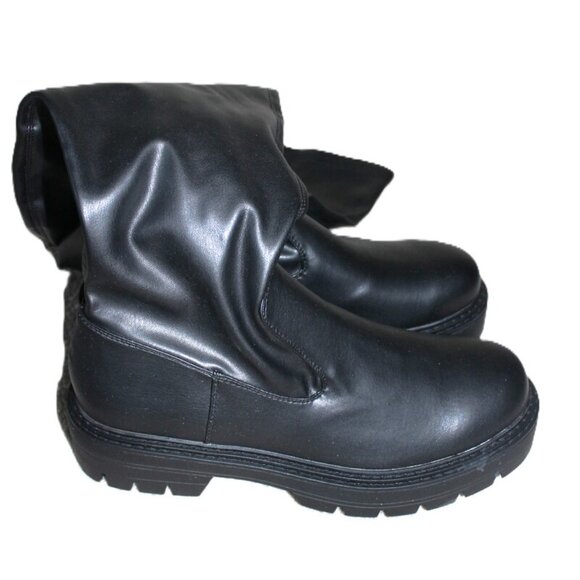 nwt ASOS Yours Clothing, Over The Knee Pull-On Chunky Cleat Boots in Black (11W) - Picture 3 of 14